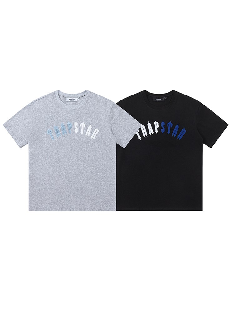 Trapstar pantalones cortos de manga corta de verano para hombres y mujeres, estrellas europeas y americanas, toalla de rap, bordado, juego de camiseta con letras a juego de colores