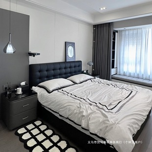 Italian Style Minimalist Light Luxury Style Bed Modern Simple Master Bedroom High-end Atmospheric Wedding Bed Small Apartment Soft Bag Leather Double Bed