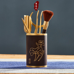 茶道六君子套裝家用功夫茶具配件中式黃銅茶夾茶匙茶藝6君子高檔