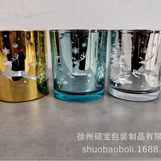 高端新款圣诞小鹿蜡烛杯内电镀激光雕刻卧室摆件可印LOGO颜色图案