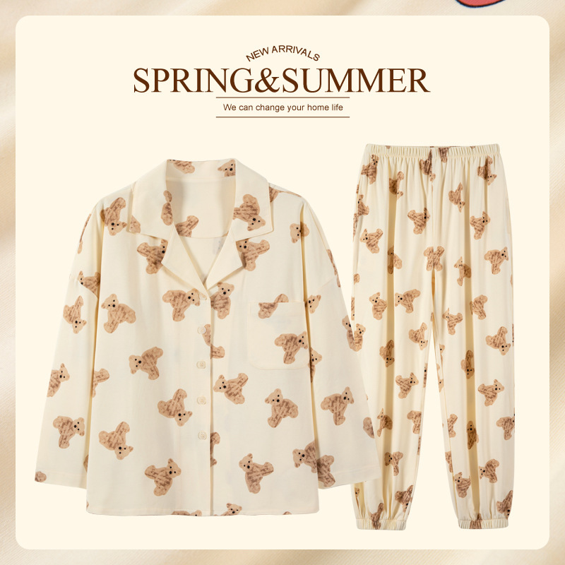 Spot Pure Cotton Pajamas Spring Summer Autumn Women's Home Clothes Cotton Long Sleeve Cute Super Soft Suit Winter