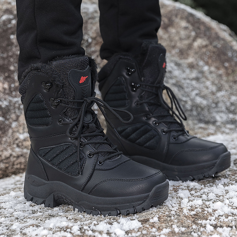 Botas de nieve transfronterizas para hombres y mujeres en invierno con terciopelo grueso calentamiento zapatos de algodón del noreste entrenamiento en el desierto botas de combate de alto nivel