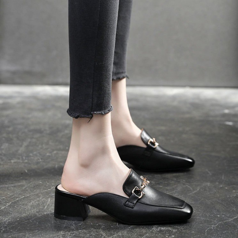 Moda de comercio exterior zapatillas de raíz cuadrada de moda universal de mujer ligera un pedazo de ropa de moda de fotos de película explosiva negro image 7
