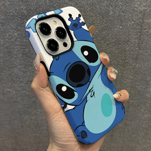 卡通跨境手机套史迪仔iPhone14韩国菲林壳适用苹果16手机壳二合一