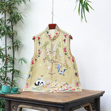 2024春夏国潮重工刺绣双层真丝欧根纱中式马甲背心女盘扣无袖上衣