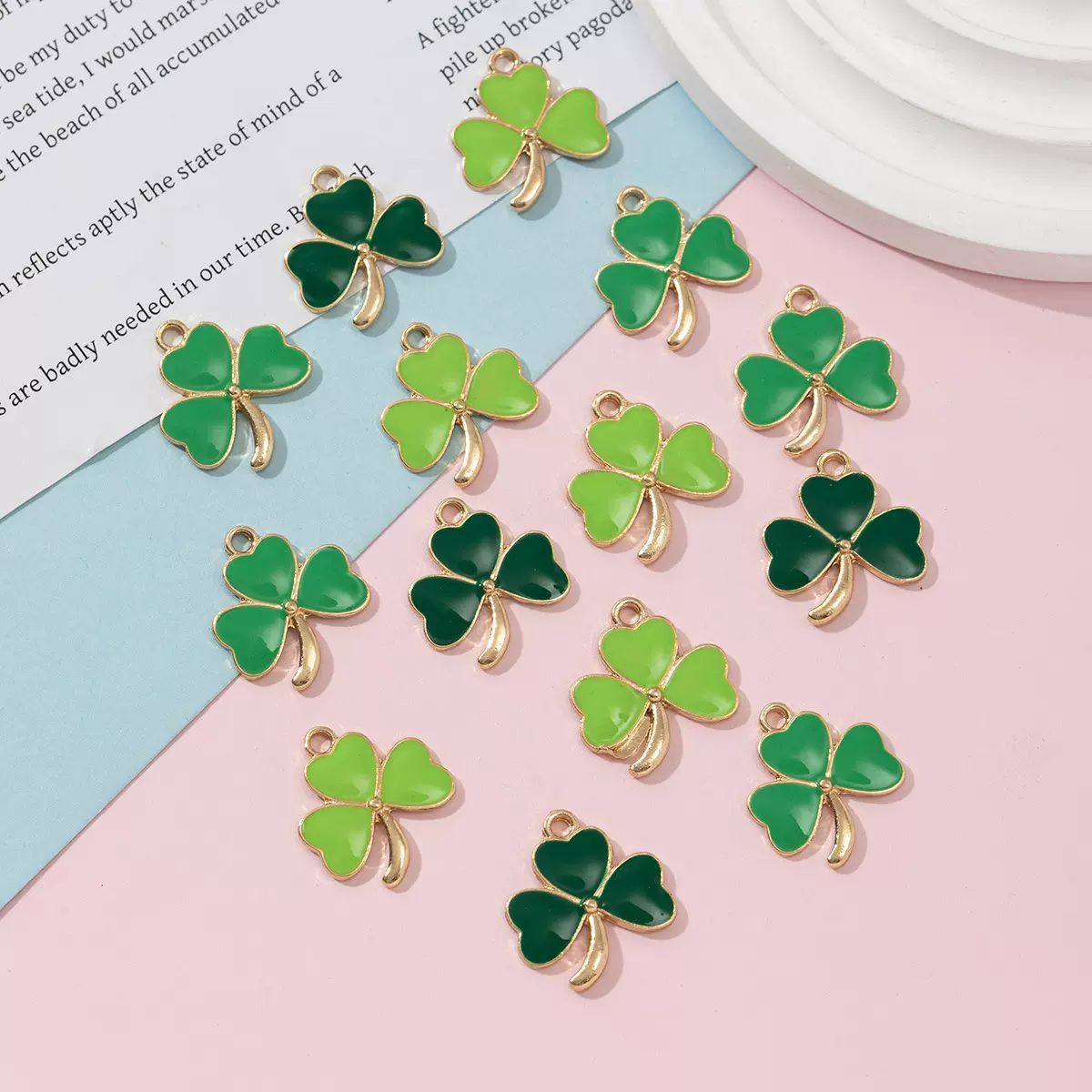 三叶草爱尔兰diy饰品配件幸运草合金滴油吊坠配件耳环项链配饰