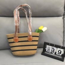 草编中包女夏季手提包海边托特包大容量编织单肩包藤编草包水桶包