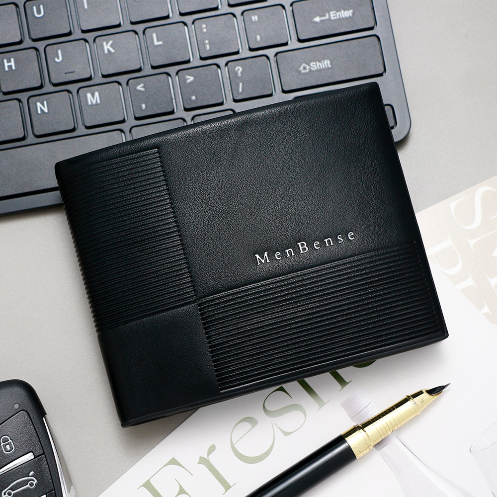 Nuevo cross-border hombre de negocios cartera corta bisagra horizontal bolso de tres plegables hombre cartera de línea oscura bolsa de cambio clip