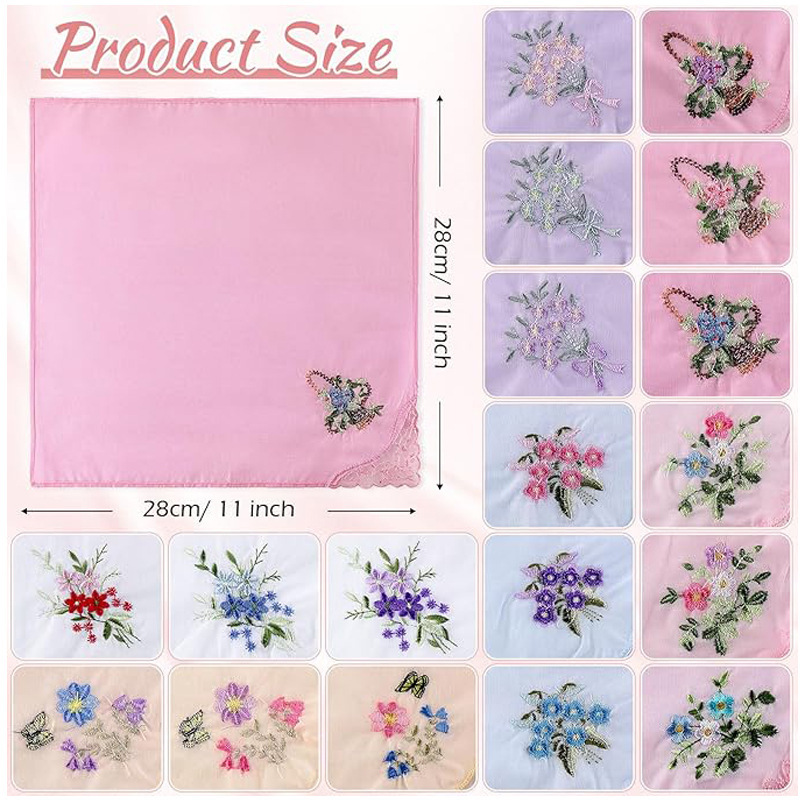 New Colorful Lace Embroider Women's Handkerchief Japanese Embroider 60S Combed Cotton Square 28cm Square Towel New Colorful Lace Embroider Women's Handkerchief Japanese Embroider 60S Combed Cotton Square 28cm Square Towel