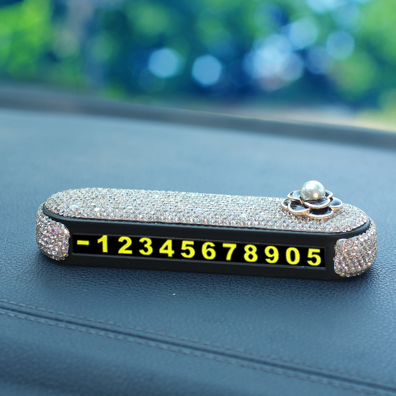 Tarjeta de estacionamiento temporal para automóvil con incrustaciones de diamantes, celebridad de Internet femenina, número de teléfono creativo, tarjeta de transferencia, decoración de automóvil móvil