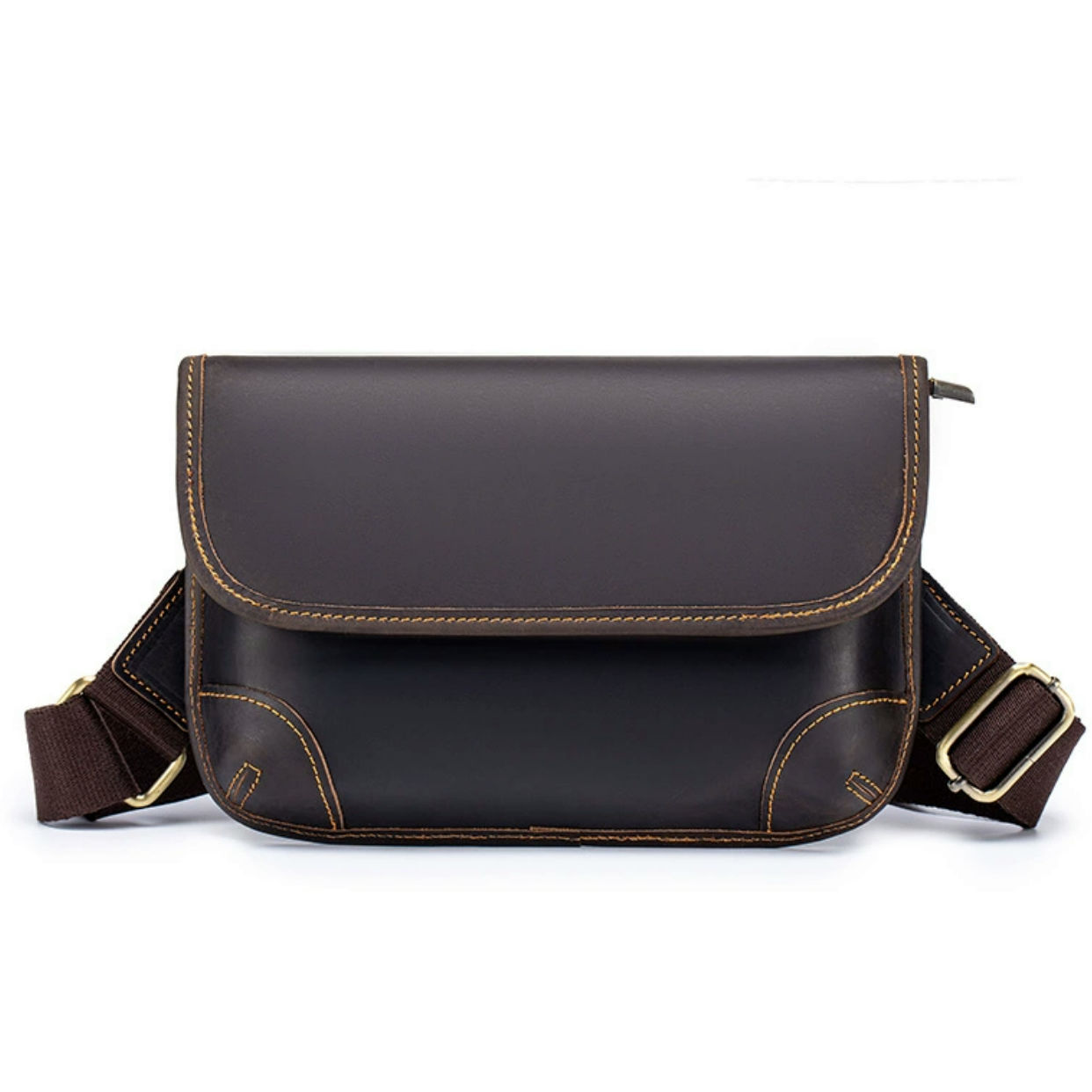 Cross-Border Single-Shoulder Bag for Men, Genuine Leather Crazy Horse Leather, Trendy Casual Ins-Style Simple Backpack, Versatile Crossbody Bag for Men