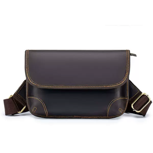 Cross-Border Single-Shoulder Bag for Men, Genuine Leather Crazy Horse Leather, Trendy Casual Ins-Style Simple Backpack, Versatile Crossbody Bag for Men