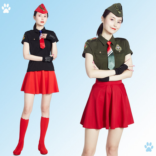 New sailor dance clothing summer short-sleeved T-shirt lapel top new armband square dance skirt performance clothing cotton