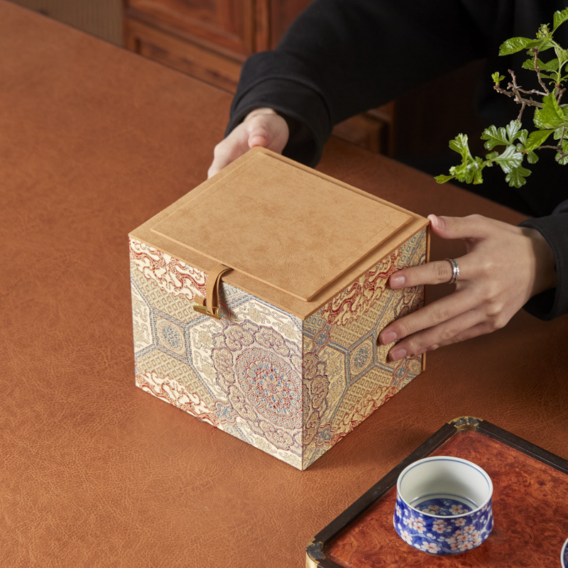 宋锦万花礼盒高档陶瓷礼品盒主人杯盖碗茶具茶壶收纳空盒子包装盒