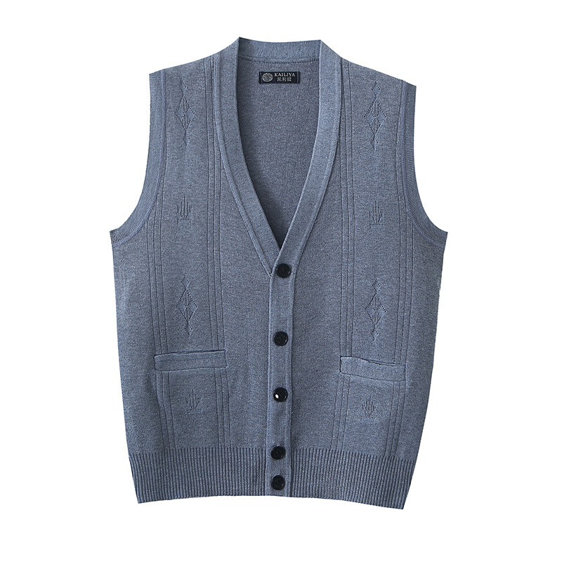 A generation of middle-aged and elderly men's father's spring and autumn jacquard vest button cardigan solid color sweater vest