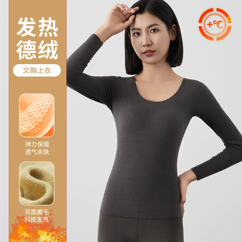 Осень Новый стиль формирования приталенный теплый бюстгальтер повседневного кроя с длинными рукавами в Вертикальную Полоску де бархата цельная чашка женский бюстгальтер Топ