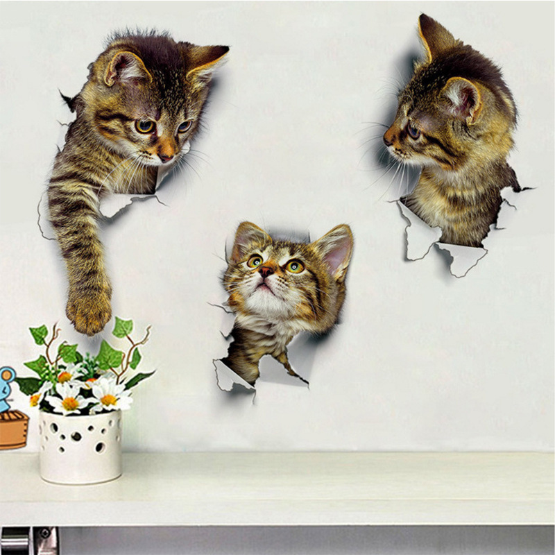 3d Three-dimensional Xiao Mao Broken Wall Decoration Toilet Toilet Sticker Lid Toilet Sticker Notebook Sticker Wall Sticker