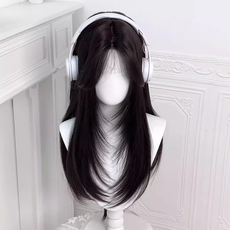 【青春女高】假发高层次中分长直发黑茶色Lolita日系学生jk全头套|undefined
