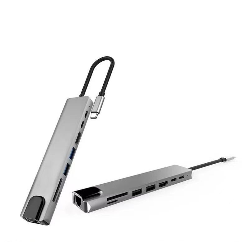 Laptop Type-C Eight-In-One Docking Station Typec to HDMI Network Cable Network Card Driver-Free Computer Lightweight and Portable
