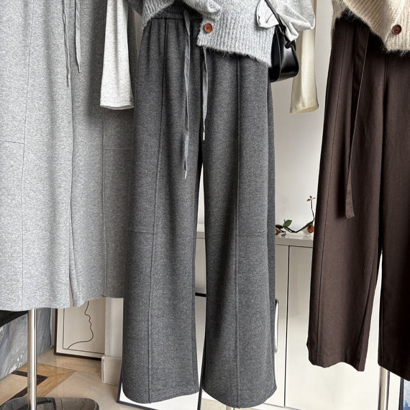 [Bizheng] 2026 Autumn New Korean Style Elastic Drawstring Waist Straight Sweatpants for Women, Loose Casual Long Pants 7590