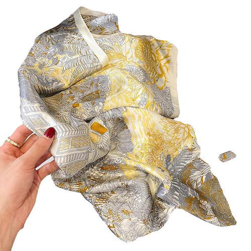 [Wholesale] Jungle Floral Silk Scarf 70 Square Scarf 100% Mulberry Silk Women's Versatile Spring and Autumn Mom Scarf