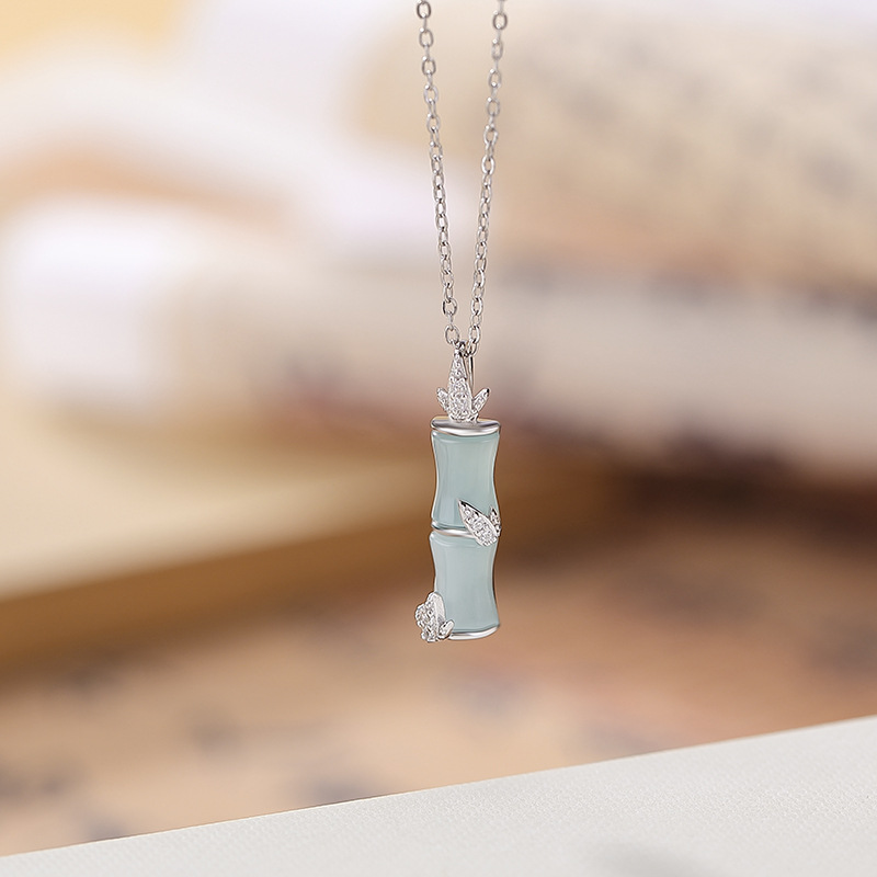 Mặt dây chuyền bạc S925 hình lá tre phong cách cổ điển Trung Hoa — Mặt dây chuyền đơn (không bao gồm dây chuyền)