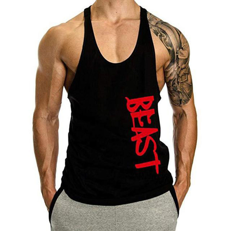 Muscle gym loose casual sports vest men's European and American fashion I-shaped sleeveless T-shirt top