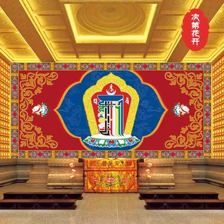 藏式背景墙纸唐卡十相自在民族风花纹客厅寺庙壁纸藏传特色壁画