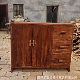 老榆木实木收纳柜侘寂风多宝阁收纳柜客厅靠墙餐边柜家用展示柜