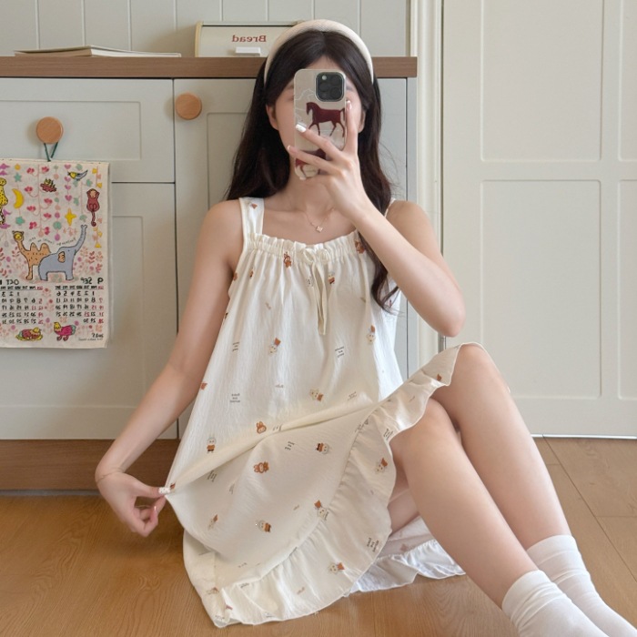 Pijama casual mujer suelta vestido largo 2026 nuevo pijama mujer adorable ropa de casa vestido de verano al por mayor