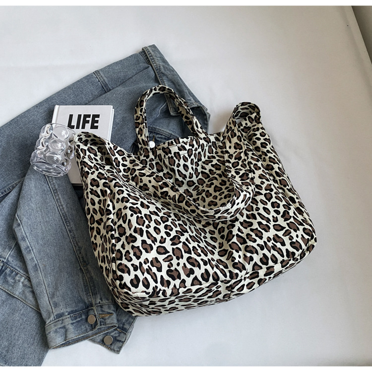Leopard Print Tote Bag, Trendy Colour-blocking Shoulder Handbag_voghion.com