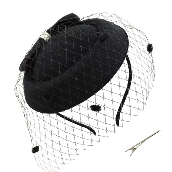 Amazon popular bow pill box charming hat women's Tea Party wedding hat with veil hairpin headband