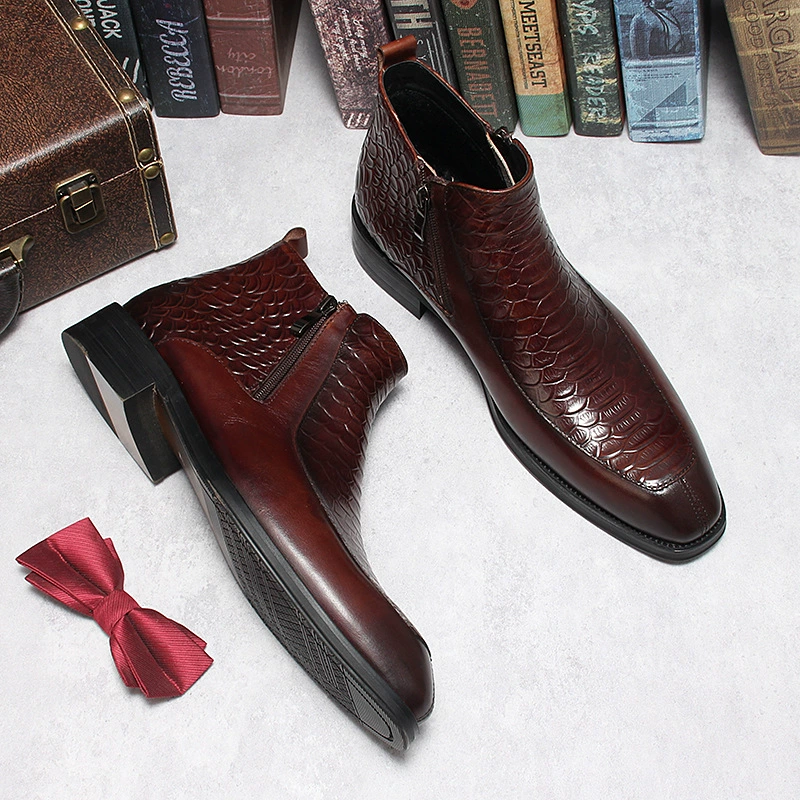 Европейские и американские ретро двойные молнии сапоги рыцаря с крокодиловой тисненой кожей дикие кожаные сапоги