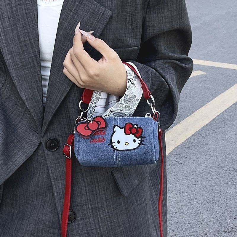 可爱新款牛仔kitty刺绣拎包小包网红迷你新款斜挎包卡通手提包|undefined