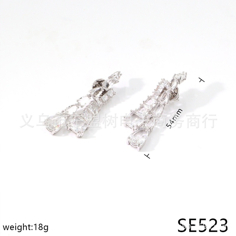 【新品】白色水晶方钻梭形钻拼接设计手链耳环项链时尚首饰套装女|undefined