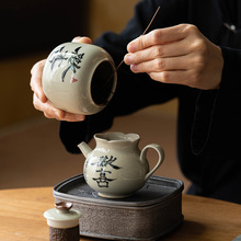 K31C草木灰手绘手写茶叶罐密封罐陶瓷存茶罐中式复古防潮家用小号