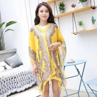 2024 New Varied Sunscreen Shawl Chiffon Summer Long Sleeve Women's Bike Driving Sunscreen Scarf Beach Scarf