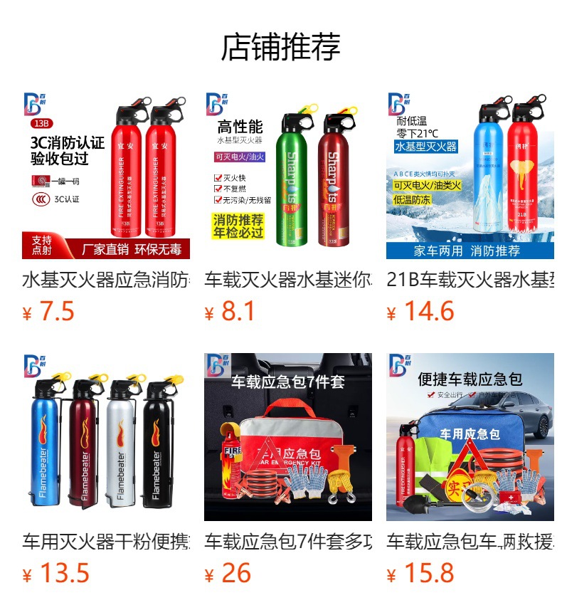 Vehicle-Mounted Fire Extinguisher 550ml Water-Based Car Fire Extinguisher 13B Small Portable Car Annual Inspection Fire Equipment