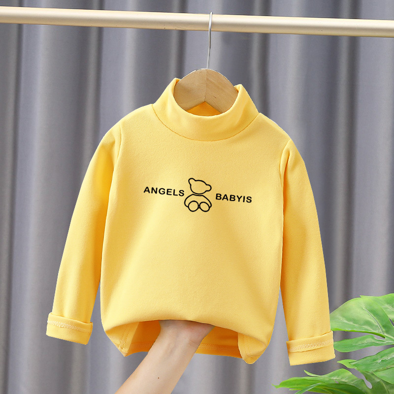 Niños y niñas, niños de mediana edad, camisas de base de lana, otoño y invierno, nuevas camisas calientes de manga larga de cuello medio alto