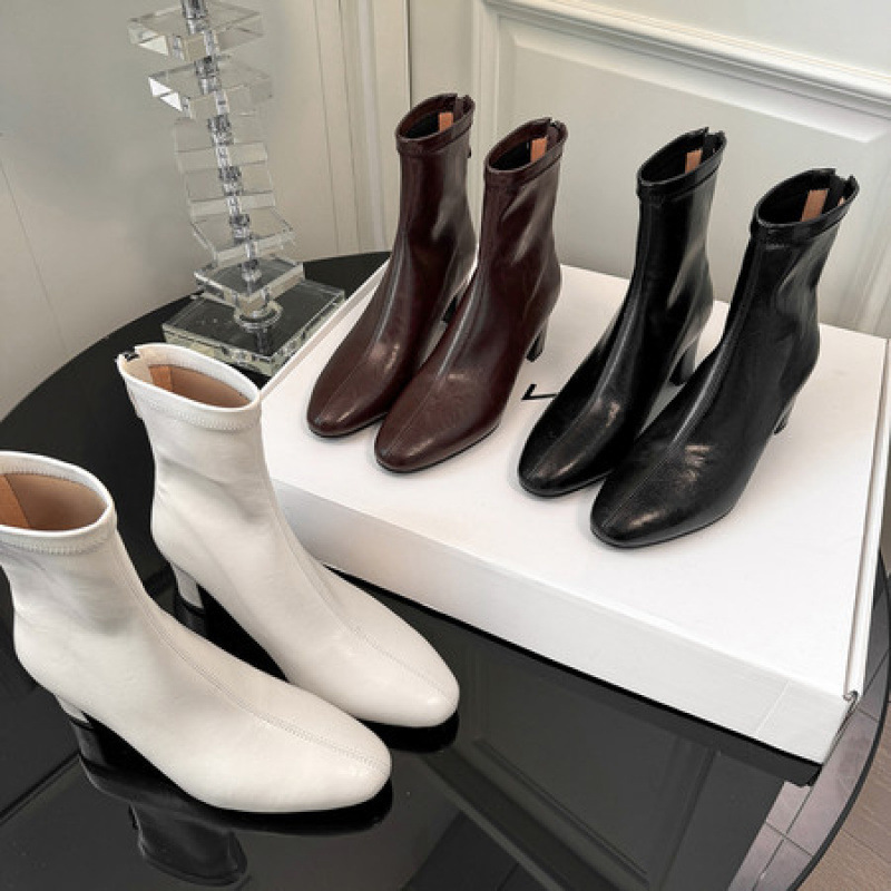 Handmade Genuine Leather Sweet Fashion Korean Style Commuter Ol Slim Round Toe Mango Toe Slim Boots Flat Short Boots