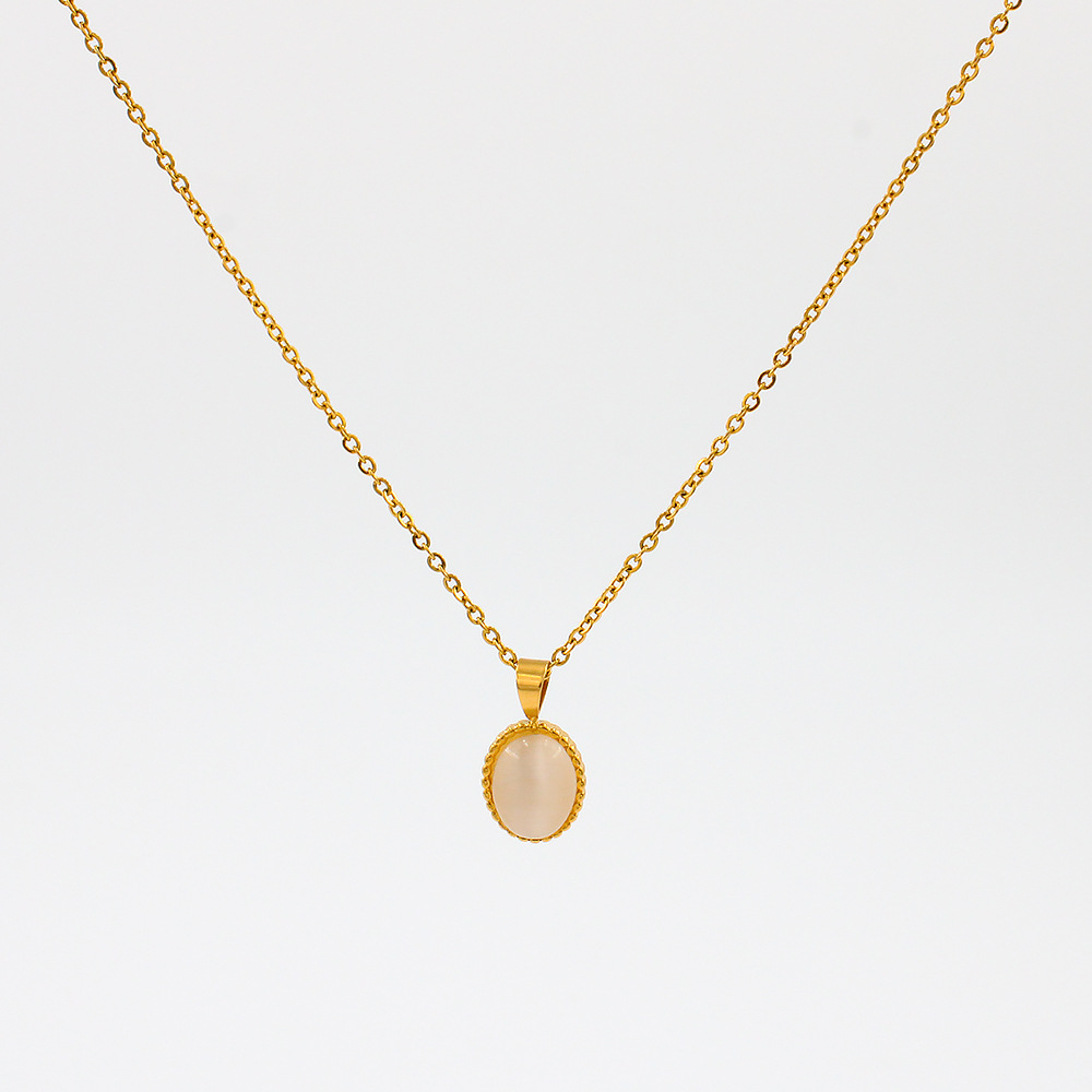 Simple Style Oval Stainless Steel Plating Artificial Pearls Pendant Necklace