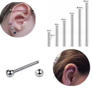 Stainless steel 1.2/1.6mm titanium steel straight rod double-headed teeth round ball tongue nail ear studs ear bone Bridge ear studs external thread
