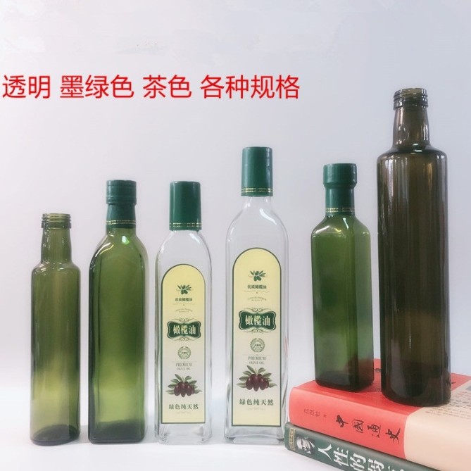 批发新款方形加厚橄榄油瓶山茶核桃油瓶圆形透明茶色玻璃瓶香油瓶