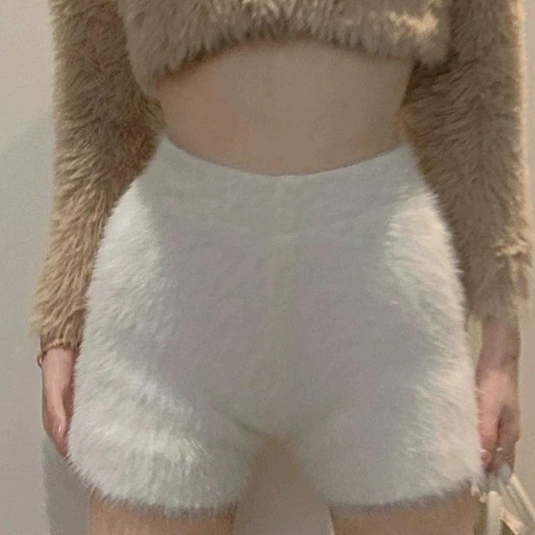 Mink Fleece Knitted Casual Pants Women's Autumn and Winter Fur High Waist Loose Sports Shorts Thickened Soft Waxy Base Safety Pants