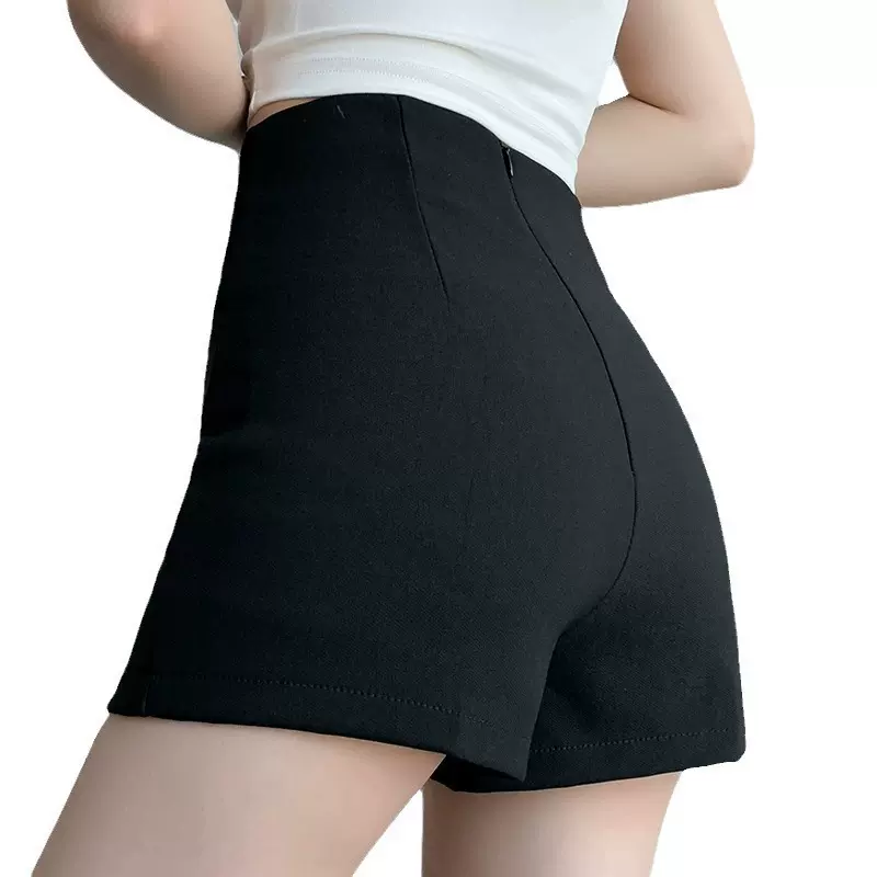 百搭黑色西装短裤女夏外穿高腰a字紧身弹力小个子防走光热裤跨境