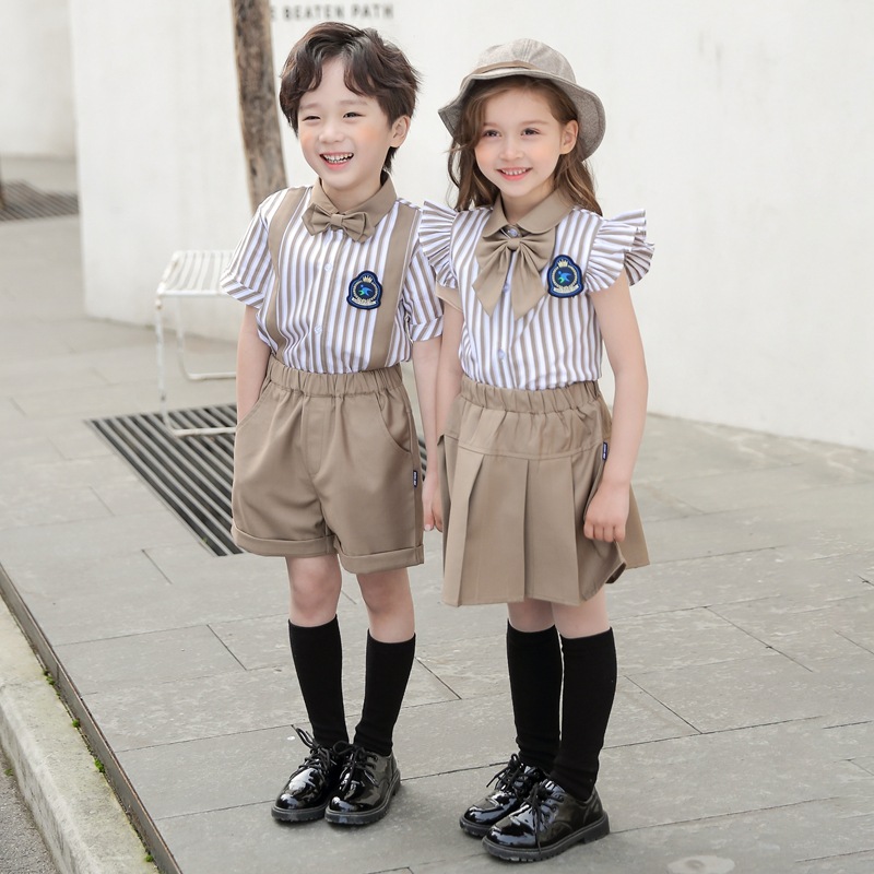 new pattern kindergarten Park service summer stripe Class clothes children College wind stripe Short sleeved suit Primary and secondary school students school uniform