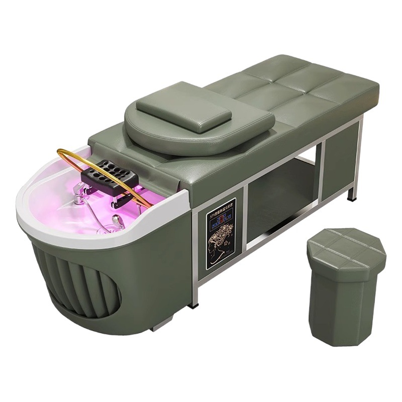 Tratamiento de cabeza tailandesa cama de champú de acero inoxidable salón de belleza especial salón de fumigación circulación de agua arco cuenca cama de masaje mentira plana
