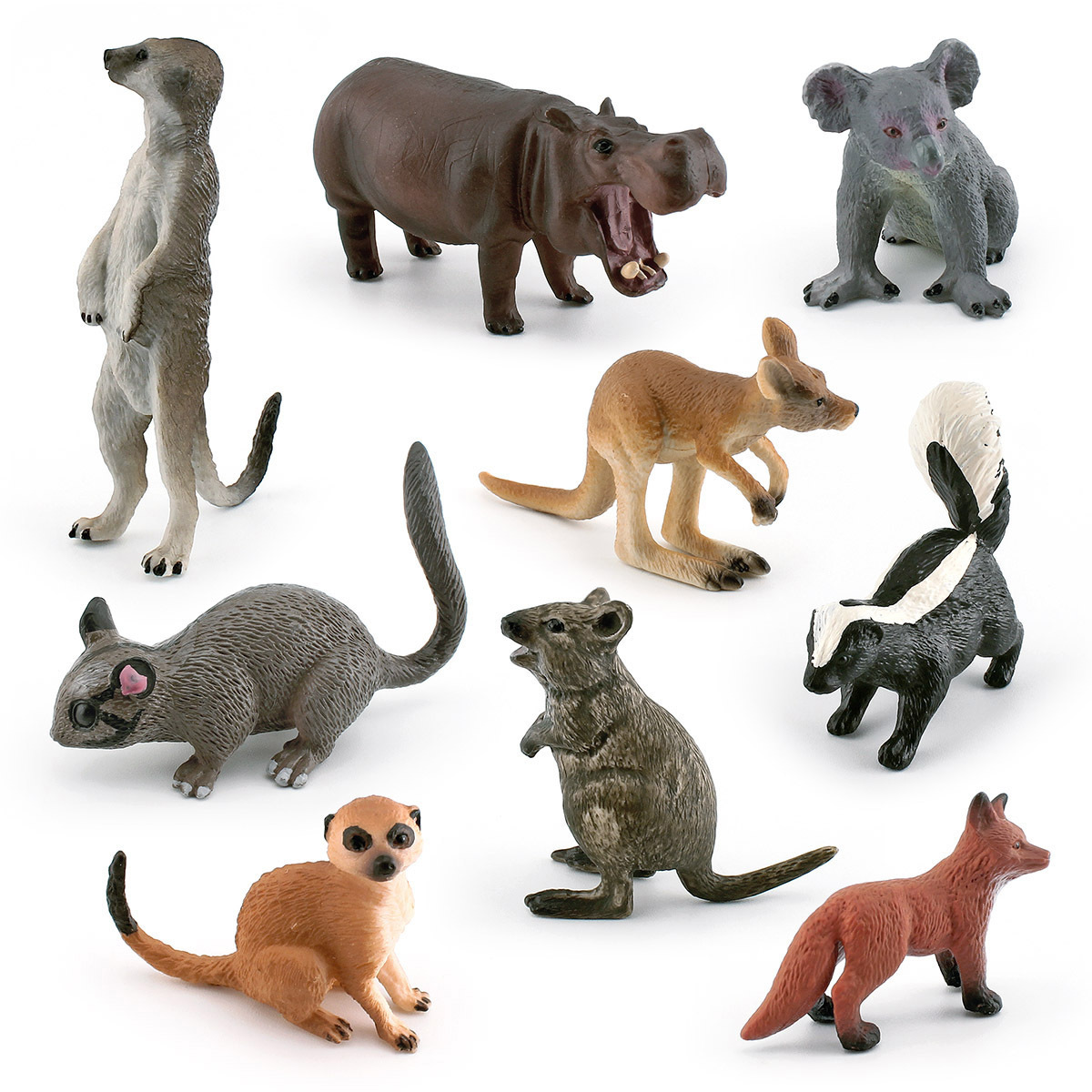 Transfronteriza simulación bosque animal zorro rojo canguro zorrillo zarigüeya hipopótamo Kara árbol oso modelo adornos estáticos