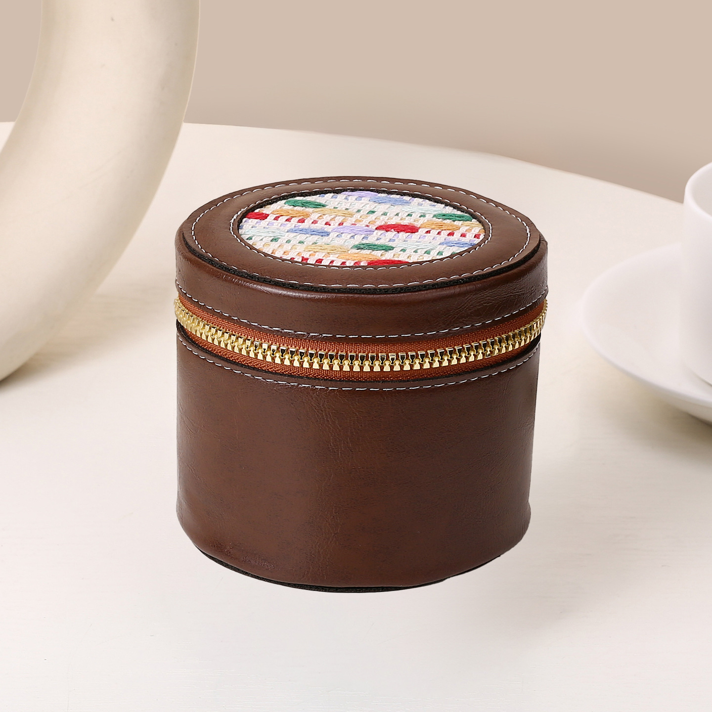 Bolsa de maquillaje de cuero retrógrado, bolso de cambio de lápiz labial, bolso de viaje portátil, barril de almacenamiento personalizado, mini bolso de cambio redondo