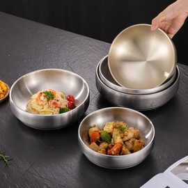 不锈钢双层韩拌饭碗调料凉菜韩国金色泡菜碟拉面碗料理碗大汤碗公